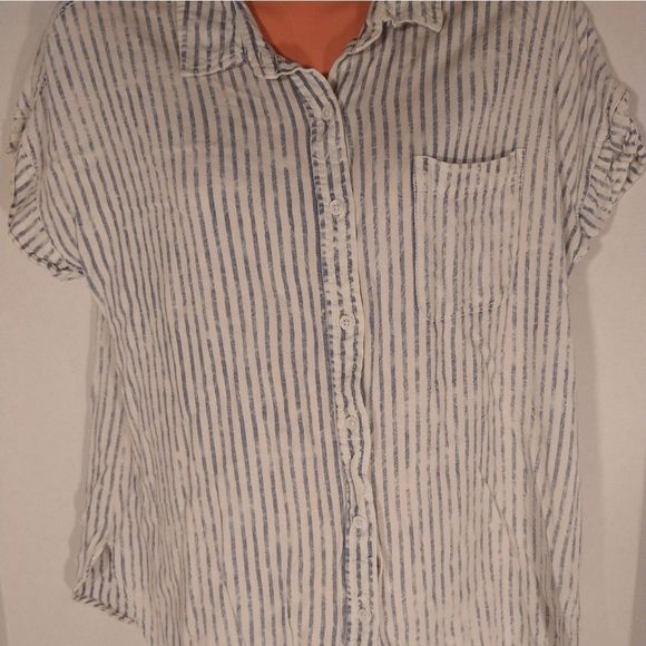 Harper Button Down Shirt Distressed Blue Stripe Sz Medium Faded Distressed Style - Picture 3 of 9